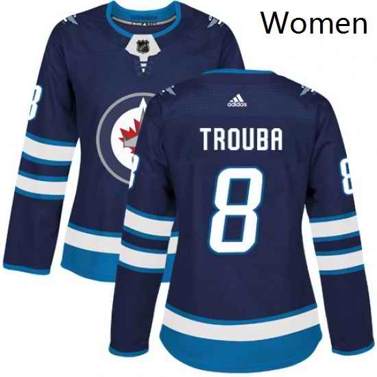 Womens Adidas Winnipeg Jets 8 Jacob Trouba Authentic Navy Blue Home NHL Jersey